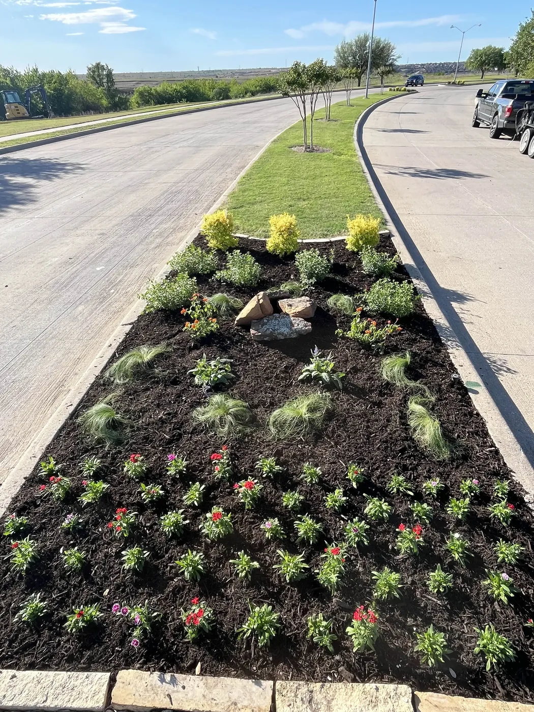 Median Island after landscape renovation in Dallas-Fort Worth